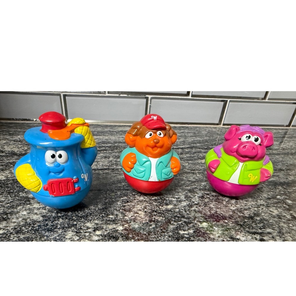 Vintage 1970s Hasbro Weebles Wobbles Figures Lot of 3 Pig Dog Blue Character
